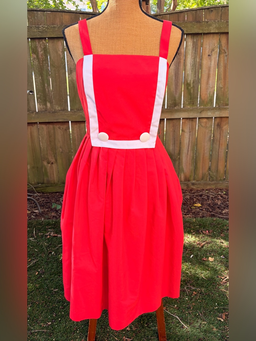 Vintage 70s ACT I New York Red Nautical Sailor Sundress Pleated Full Skirt